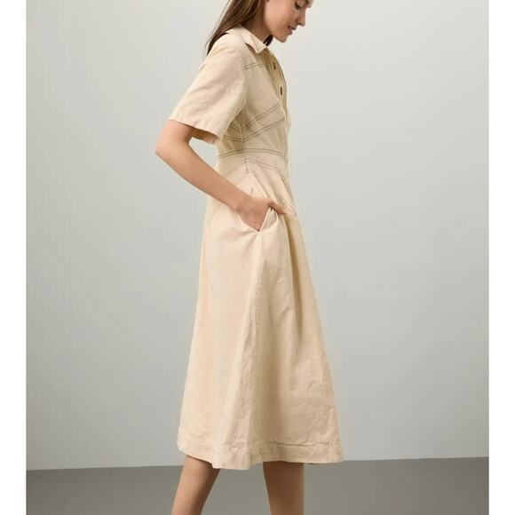 Rosetta Getty Beige Midi Shirt Dress SIZE 10 Cotton Career Work Designer $360 - Picture 4 of 12